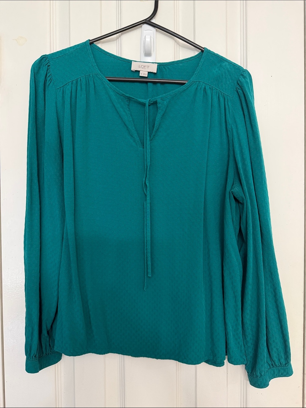 LOFT Teal Tie-Neck Long Sleeve Blouse